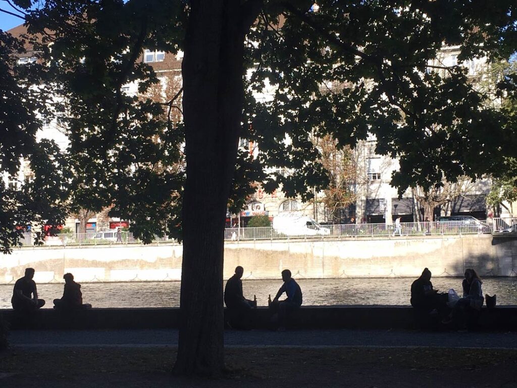 Zurich, Switzerland, Limmat, friendship, silhouette