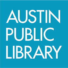 Logo-font (white text on blue) for Austin Public Library in Austin, TX.