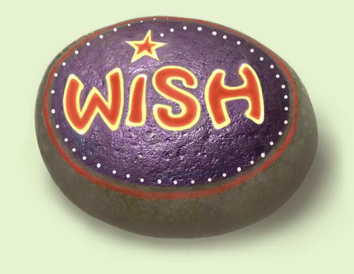 A round WISH STONE, hand-painted by Ralph Williams.