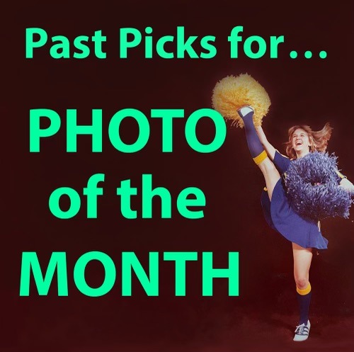 Title graphic for Photo of the Month page that features a cheerleader kicing one leg high.