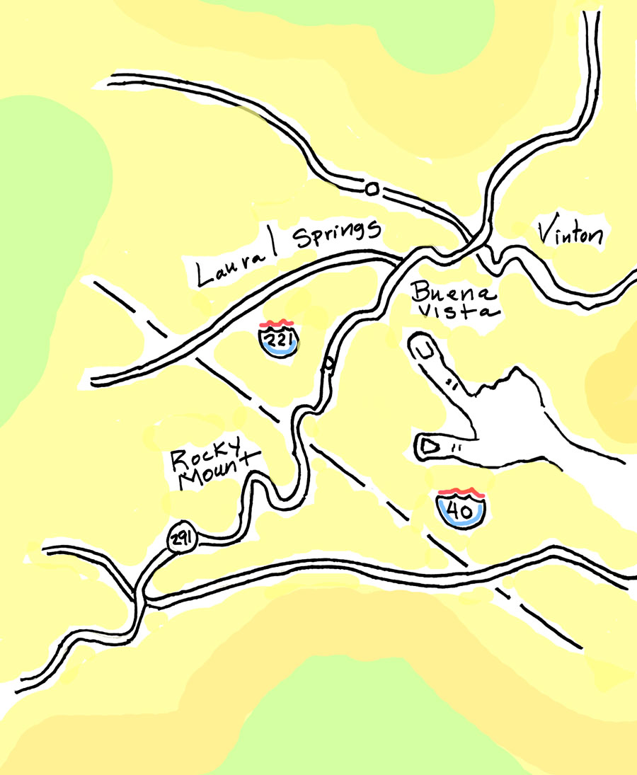 Hand-drawn illustration of a road map with a hand pointing at a road in the middle.