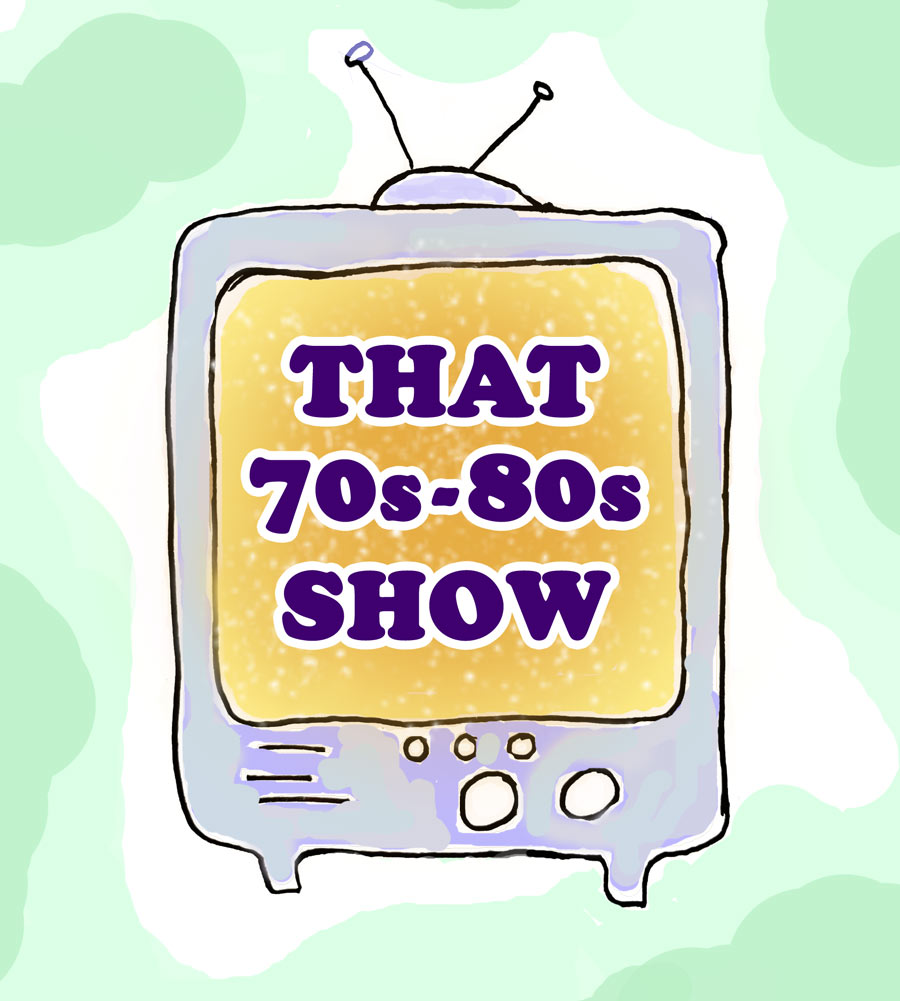 Graphic illustration of a hand-drawn mini tv with the phrase "That 70s-80s Era" on the screen.