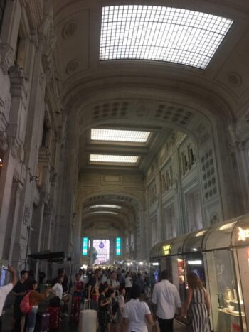 The central train station in Milan features sky-high ceilings, classic Italian tile, and gorgeous masonry work. Impressive!