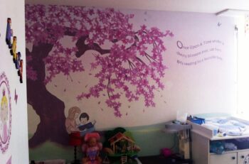 I painted this bedroom mural for my Swiss friend, Pia, who wanted it done as a surprise gift to her young girls. Apparently, the girls started screaming with joy when they first saw it. Mission accomplished!