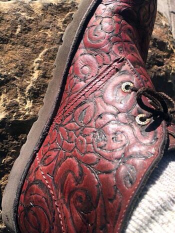 My ruby slippers! Just click your heals 3x and say, "There's no place like home, there's no place like home." It took me hours and hours to brand these shoes (using a wood-burning tool), but I love the way they came out!