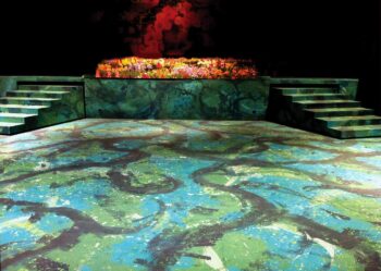 Somehow, I whipped this floor out in no-time flat! I started with the green paint and then layered the other colors on top. By the end, I was just throwing paint around.