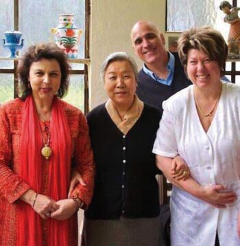IT'S TEA TIME with the Dalai Lama's sister at the ROKPA HQ in Zürich. (pictured L to R: Founder/Director, Lea Wyler; Dalai Lama's sister; Inner Space host & ROKPA volunter, Ralph Williams; Administration Head, Gabby Link).