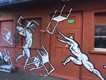 Who doesn't enjoy a good chair fight in the nude? Not sure who the mural artist is, but it's well done. Once a factory and then a squat, the ROTE FABRIK (Red Factory) is now a wonderful art center on Lake Zürich.