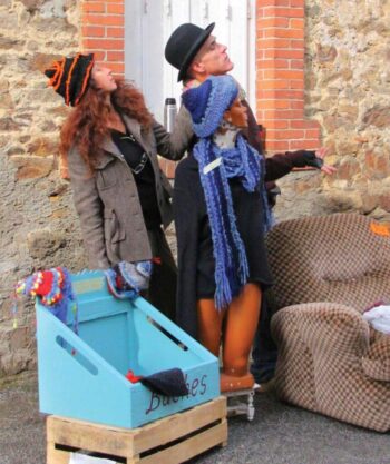Sales were low abysmally low at our flea market stand in central France, so we raised the mannequin's skirt a few inches and started hamming it up. Sales worsened. Too avant garde, perhaps?