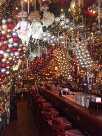 It's an odd and outrageous decor choice for a German Restaurant—Christmas bobbles EVERYWHERE! You've got to hand it to them, though...they went for it!